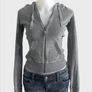 vintage 2000s hollister grey velour zip hoodie size xs